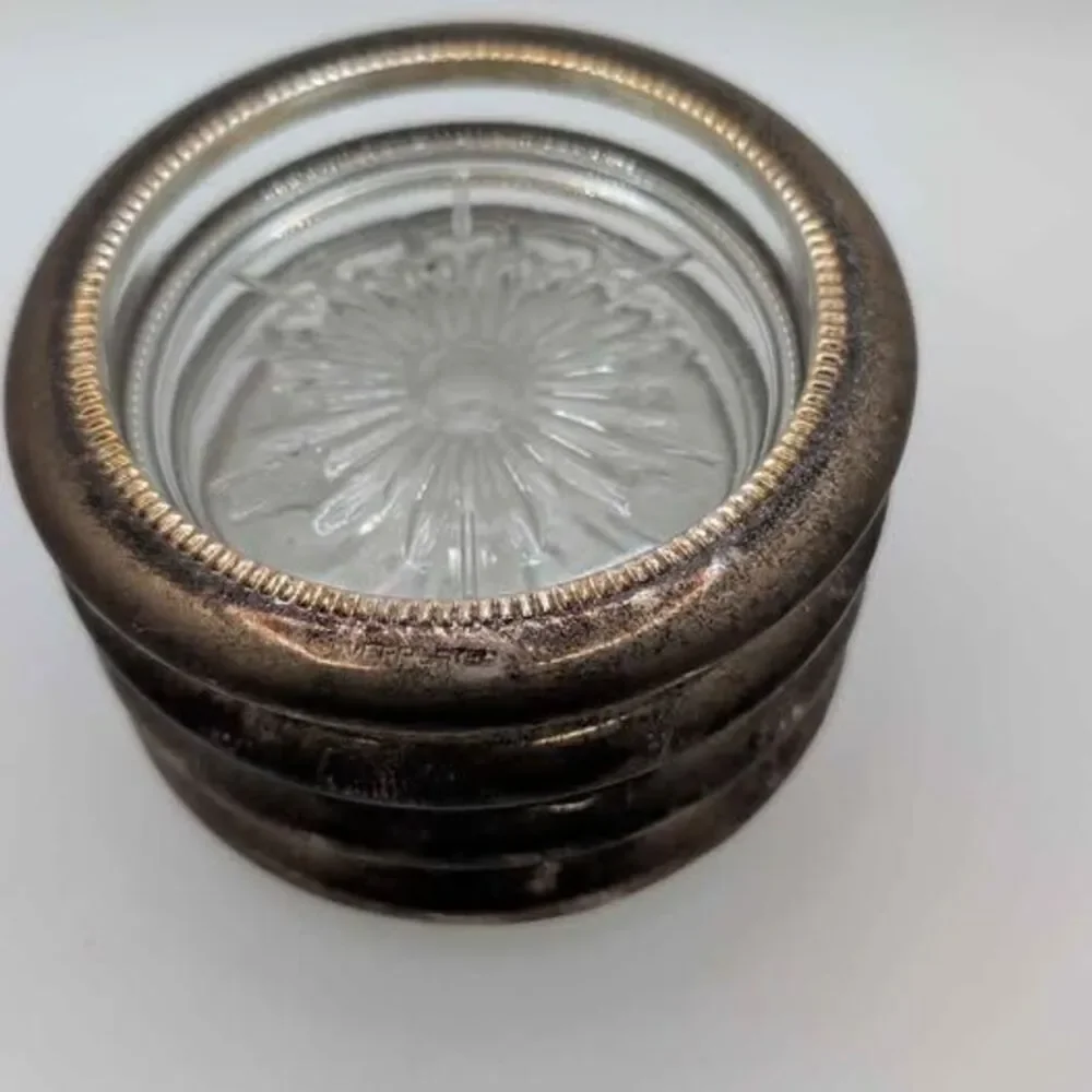 Vintage Leonard Silver Rim Crystal Coasters Set of 4 Starburst Glass Italy